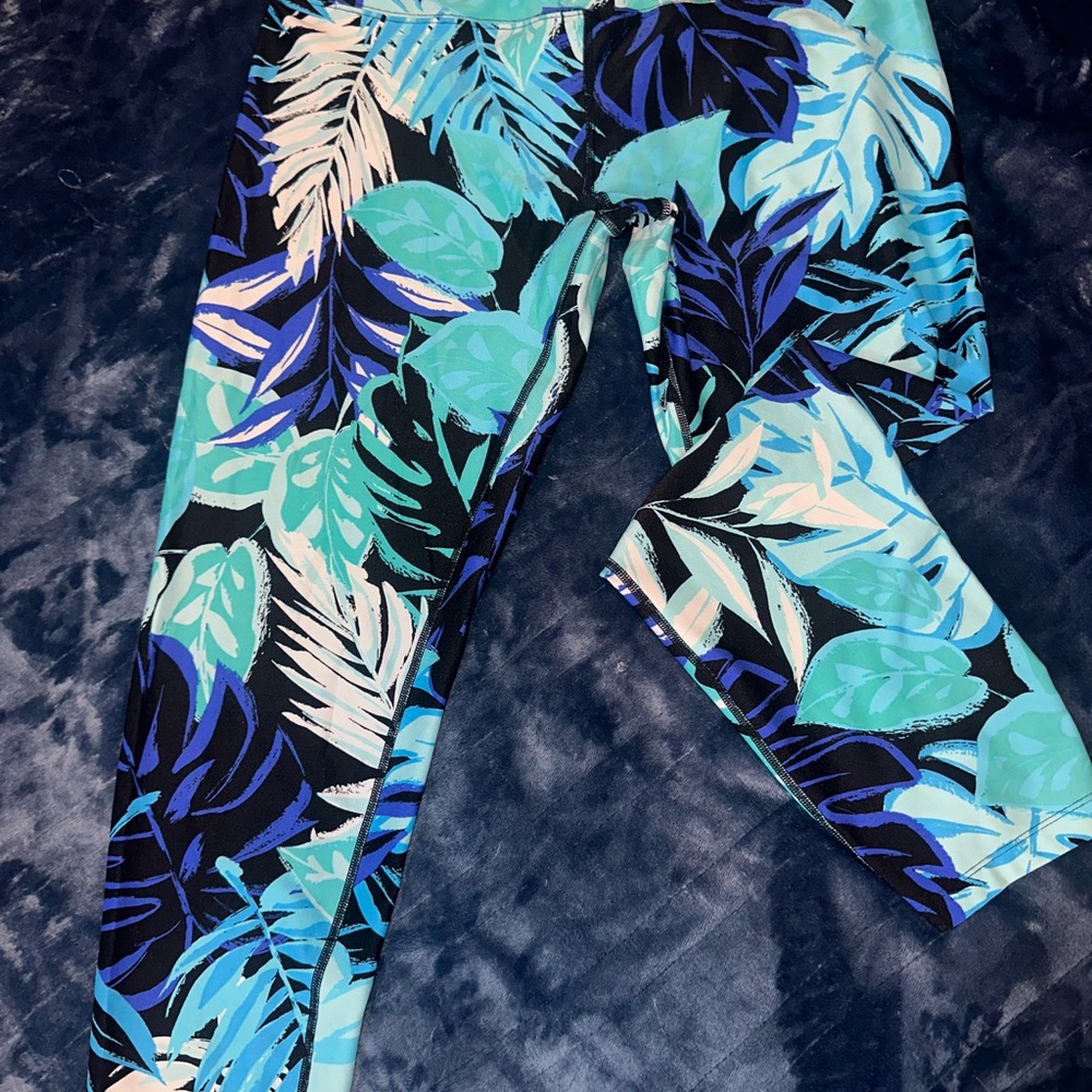 Calvin Klein Blue and Green Leggings with Tropical Print